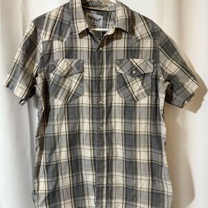 Men's Plaid Button-Down Shirt - Gray and Cream